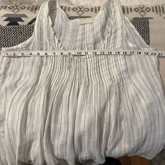 CP Shades Pia Linen Sleeveless Top Pin-tucks White/Gry Sz-M - Picture 8 of 9